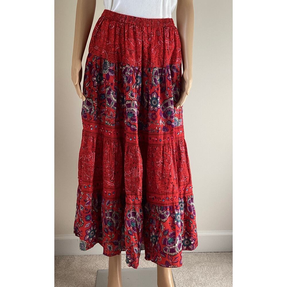 Vintage Phool maxi skirt floral design bohemian hippie 60s, 70s, ‎ 80s. sz M red